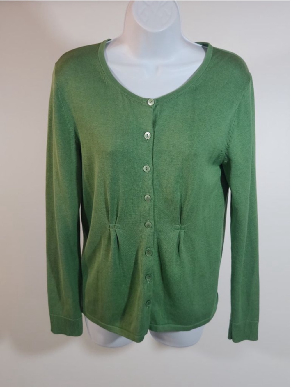 Women's Coldwater Creek Green Long Sleeve Silk Blend Rouched Waist Cardigan S